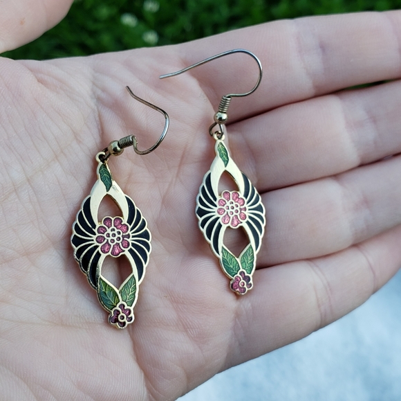 Stunning Vintage Art Deco Cloisonne Earrings